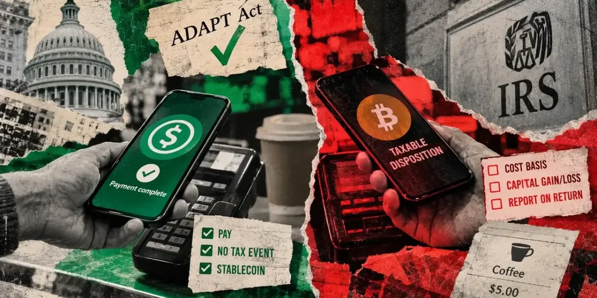Senate tax bill frees stablecoin spending while Bitcoin stays on IRS forms