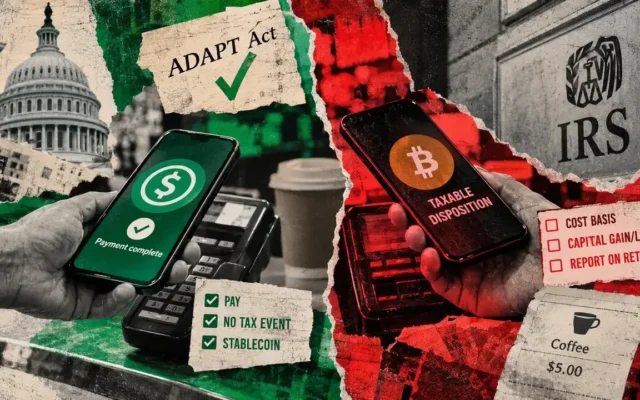 Senate tax bill frees stablecoin spending while Bitcoin stays on IRS forms